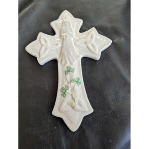 Belleek Ireland Parian China Communion Cross Girl Shamrocks Celtic Knot 2799